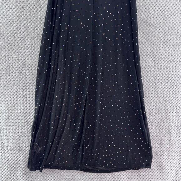 Shein Dress Womens L Black Rhinestone Sheer Slip Maxi Dress Front Slit Party - Picture 8 of 12
